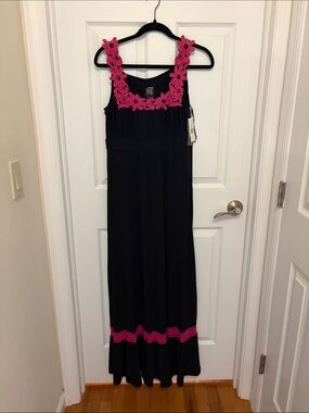 Jax Black Maxi Dress with Hot Pink Floral Trim